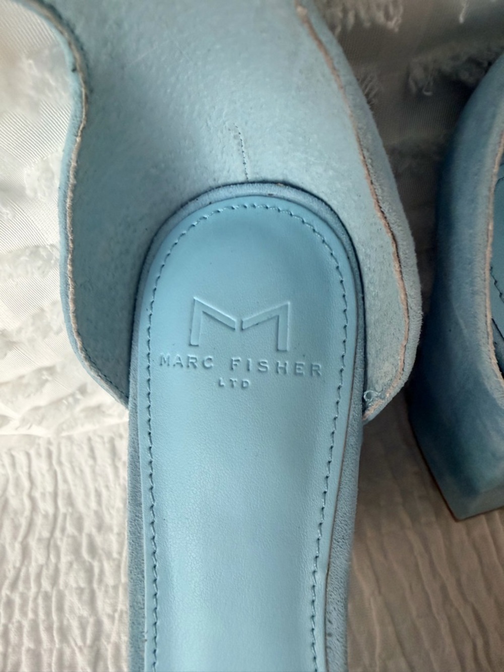 Marc Fisher Sky Blue Suede Platform Ankle-Strap  Block Heel Sandals - Picture 9 of 11